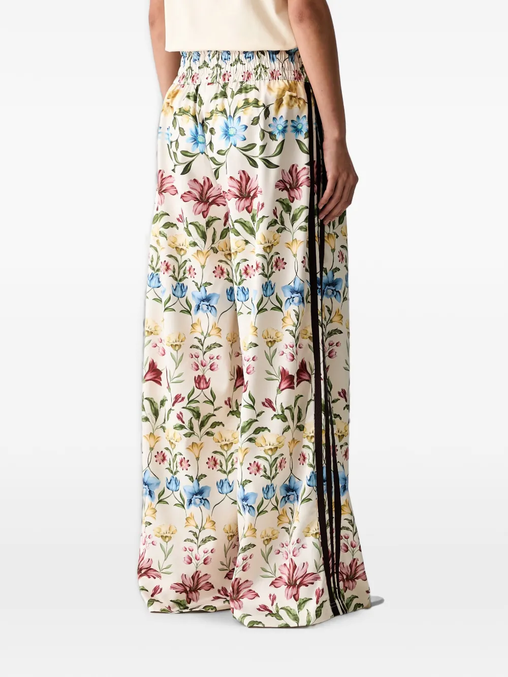 adidas floral-print side-stripe palazzo pants Beige