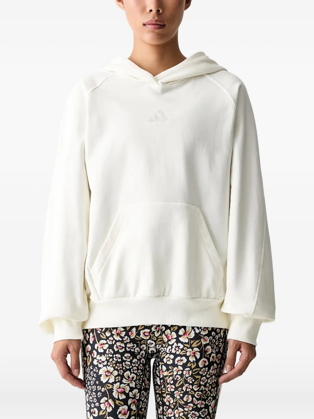 adidas embroidered-logo raglan-sleeve hoodie Beige