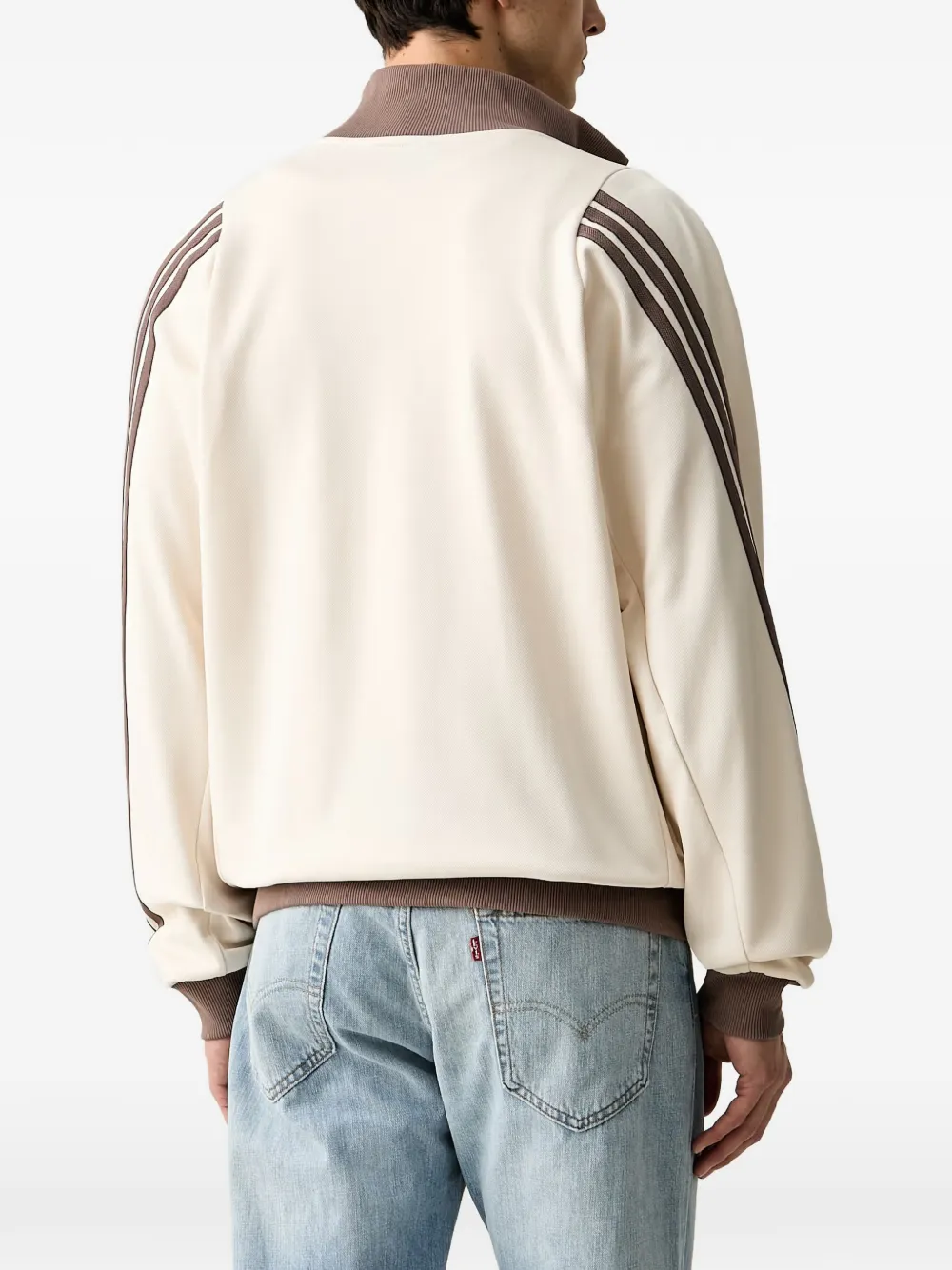 adidas logo-embroidered striped-sleeve zip-up sweatshirt Beige