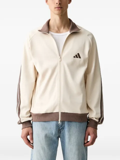 adidas logo-embroidered striped-sleeve zip-up sweatshirt
