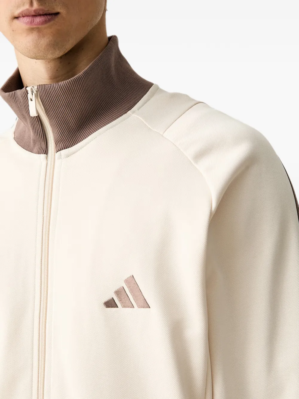 adidas logo-embroidered striped-sleeve zip-up sweatshirt Beige