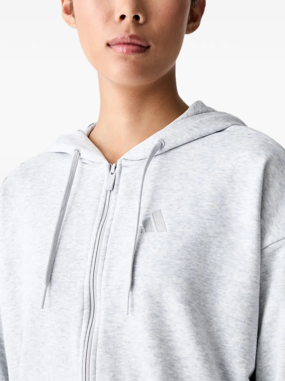 adidas logo-embroidered zip-up hoodie Grijs