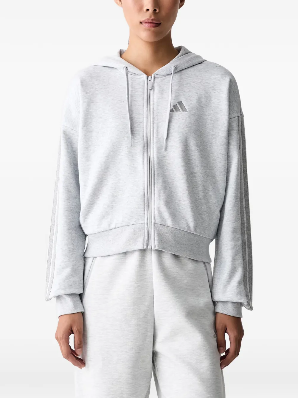 Adidas Originals Logo-embroidered Zip-up Hoodie In Gray
