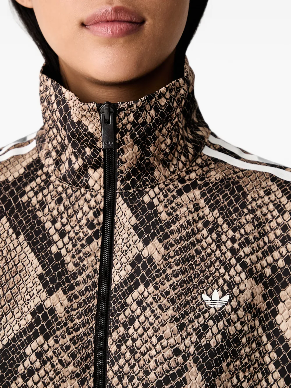 adidas satin snake-print Firebird track jacket Beige