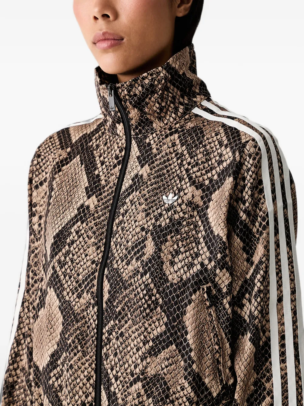 adidas satin snake-print Firebird track jacket Beige