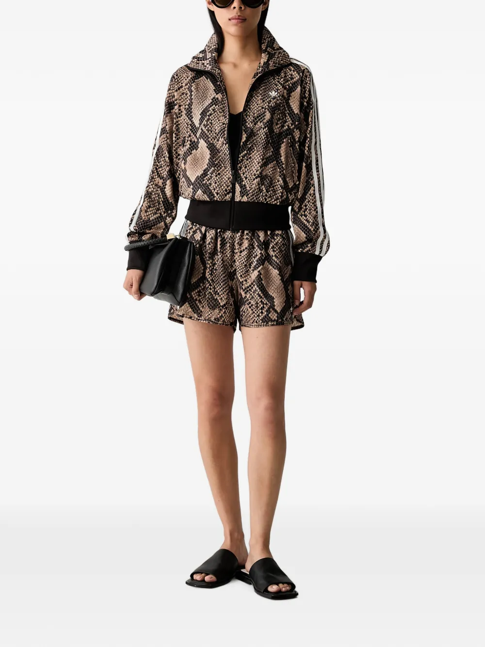 adidas satin snake-print Firebird track jacket Beige