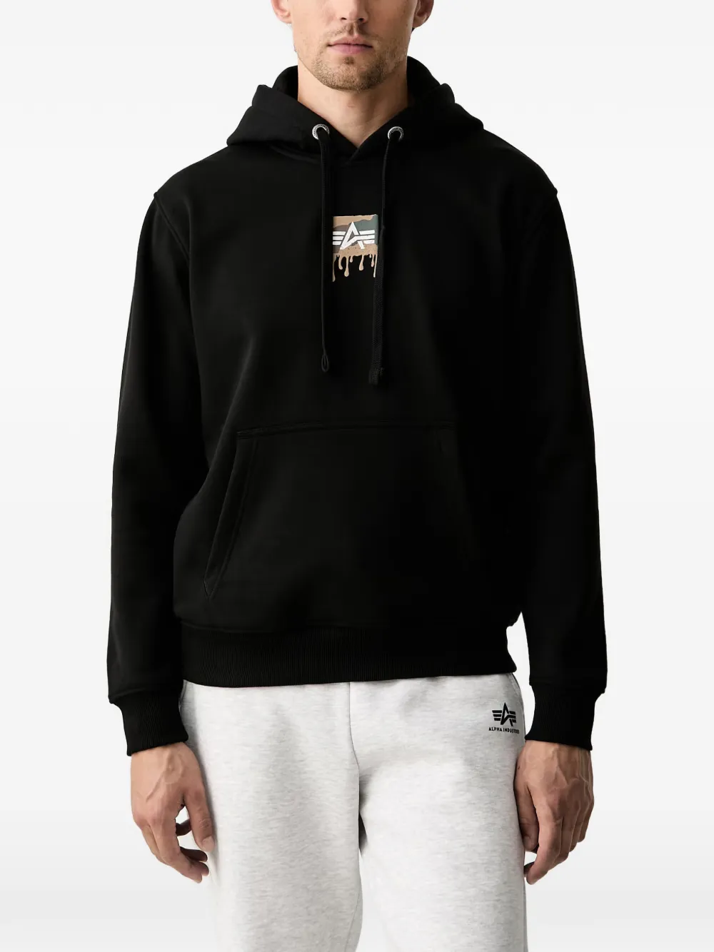 Alpha Industries Logo-print Drawstring Hoodie In Black