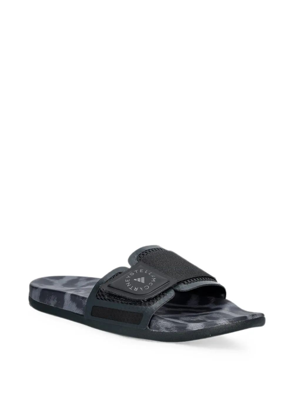 adidas by Stella McCartney leopard-print touch-strap slides Zwart