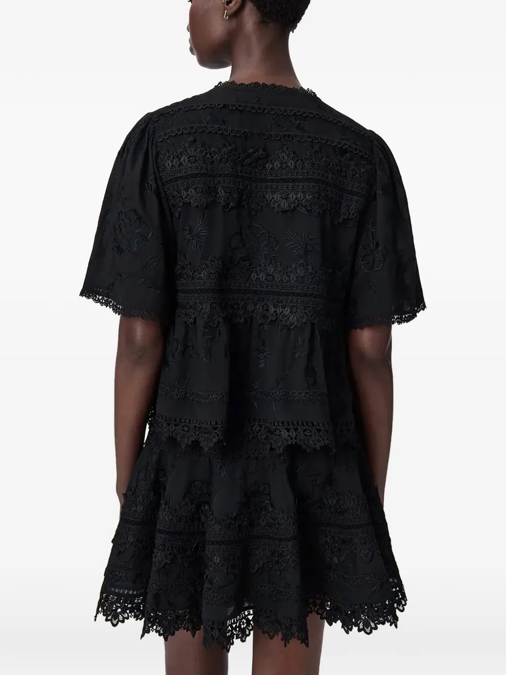 AllSaints Lillith blouse met borduurwerk en korte mouwen Zwart
