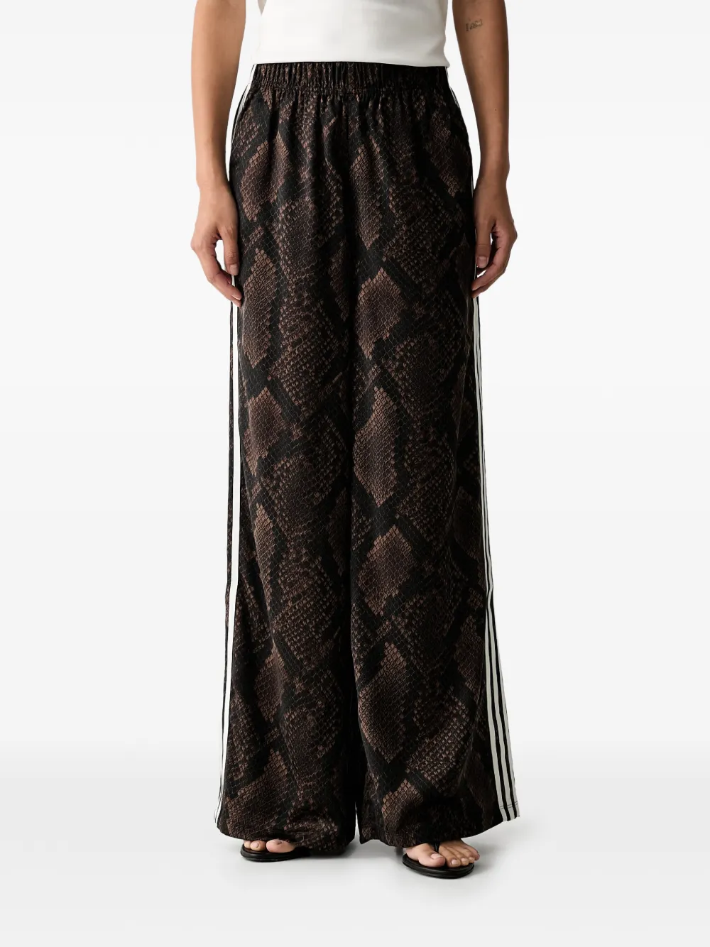 adidas satin snake-print wide-leg track pants - Marrone