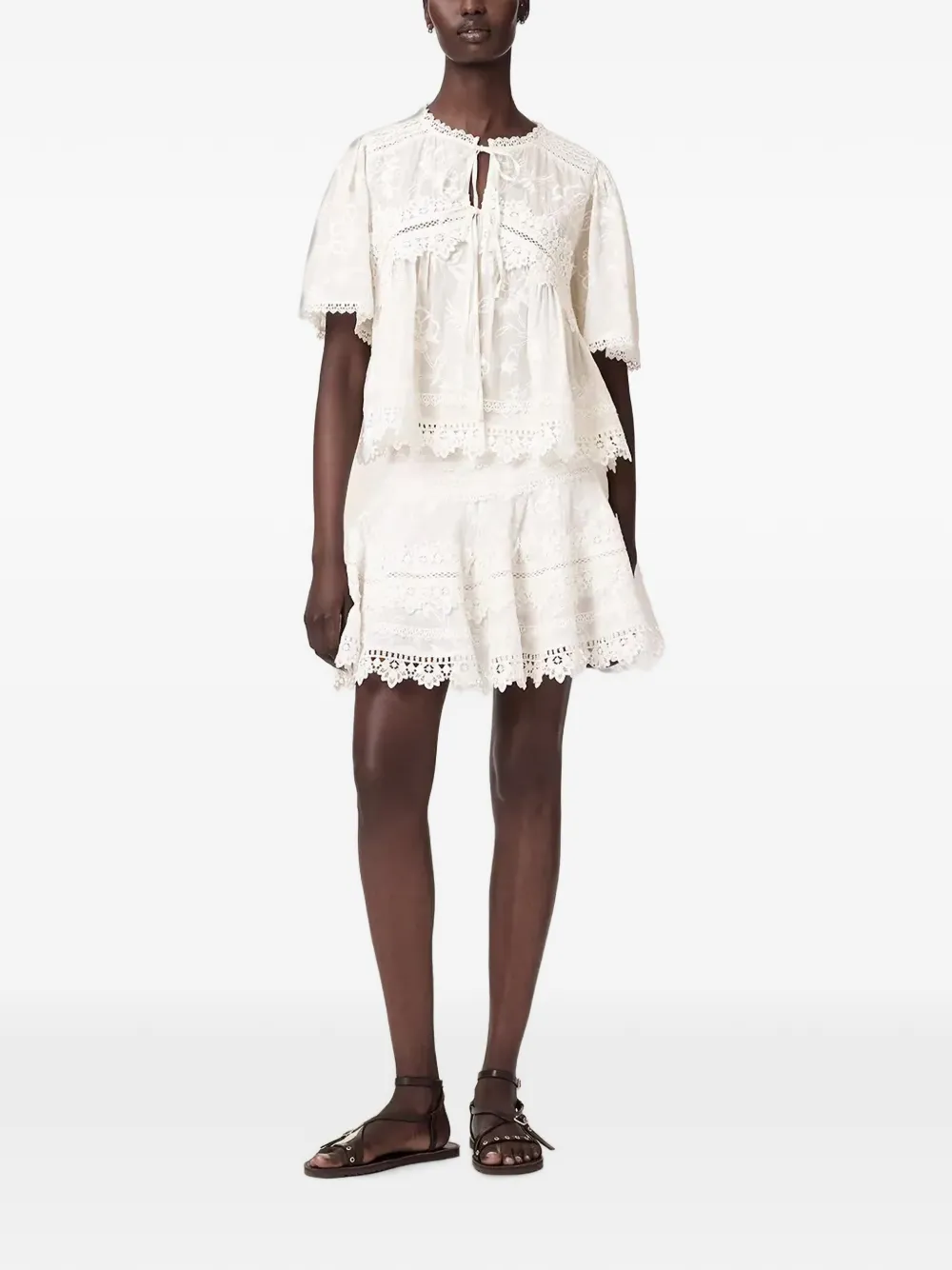 AllSaints Lillith top met borduurwerk en korte mouwen Wit