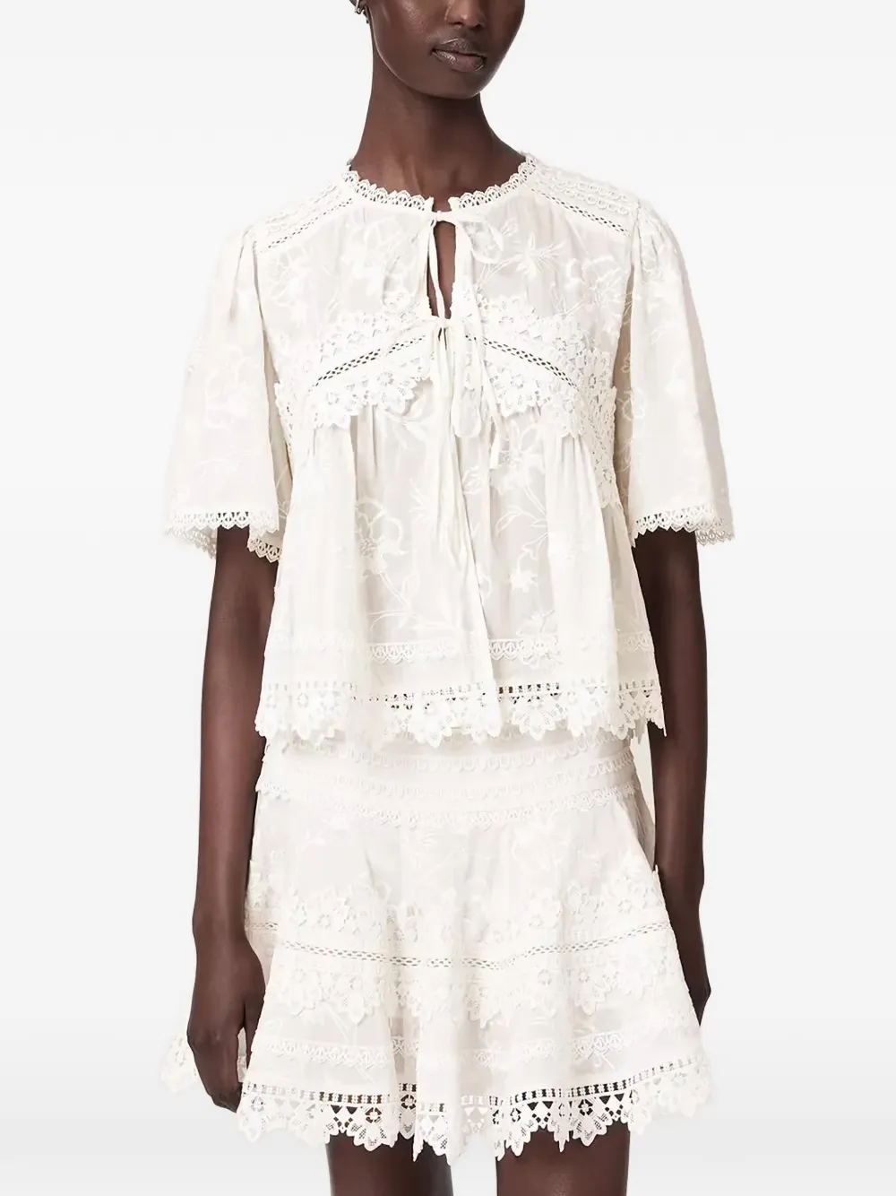 AllSaints Lillith top met borduurwerk en korte mouwen Wit