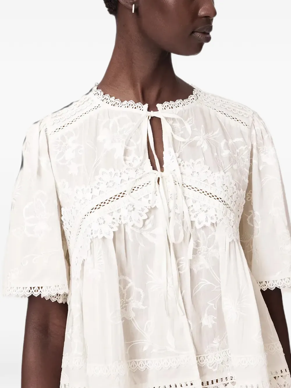 AllSaints Lillith top met borduurwerk en korte mouwen Wit