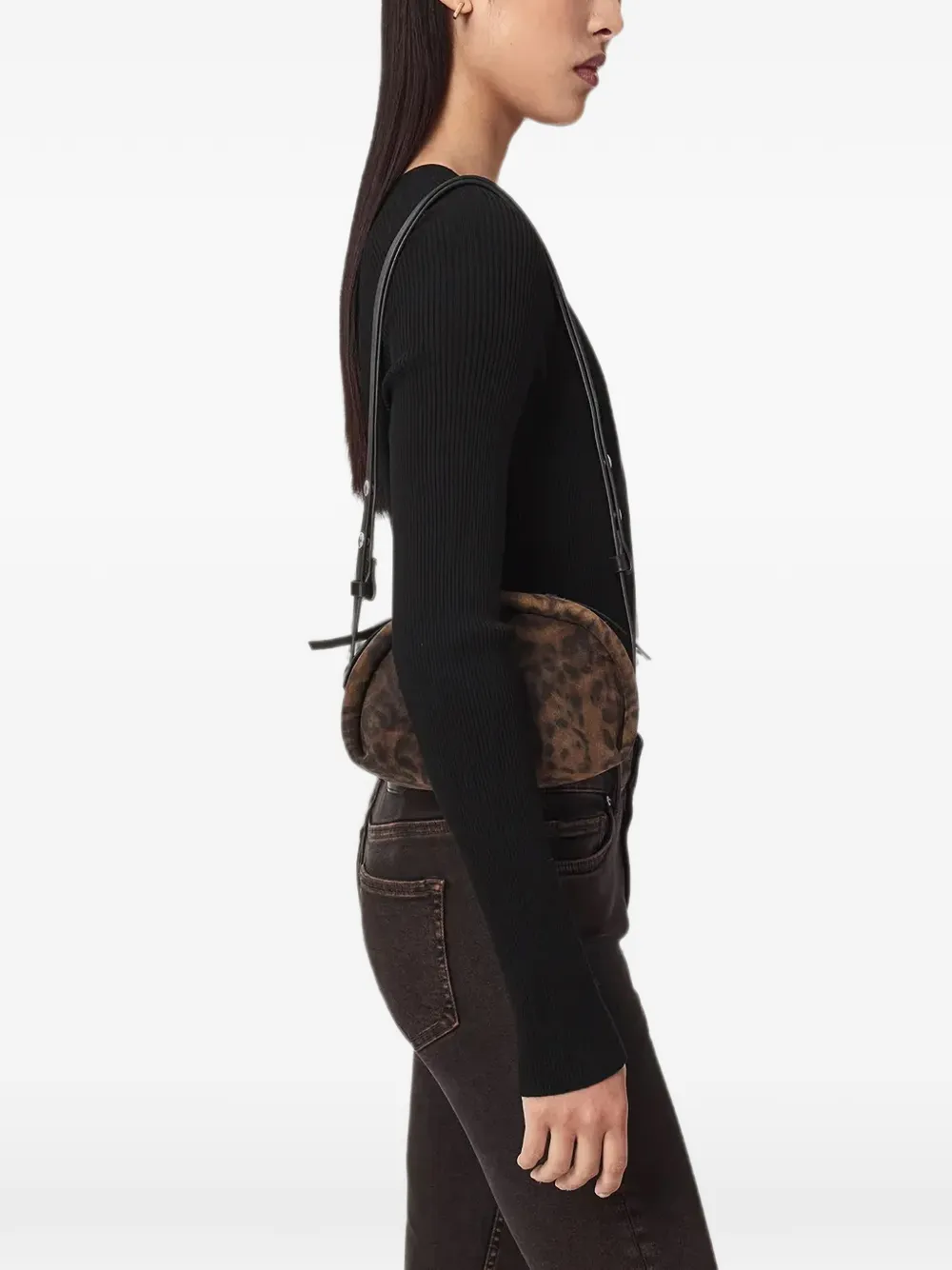AllSaints Rosalie leopard leather crossbody bag - Braun