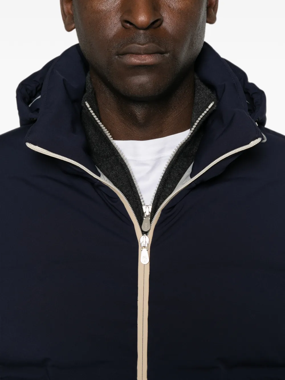 Brunello Cucinelli Donsjack met capuchon Blauw