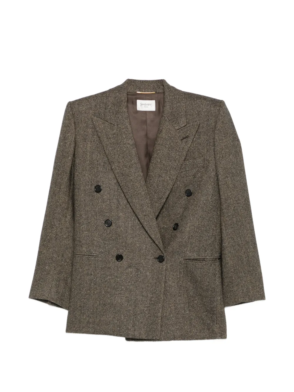 Saint Laurent Doppelreihiges Sakko mit Fischgrätenmuster - Braun