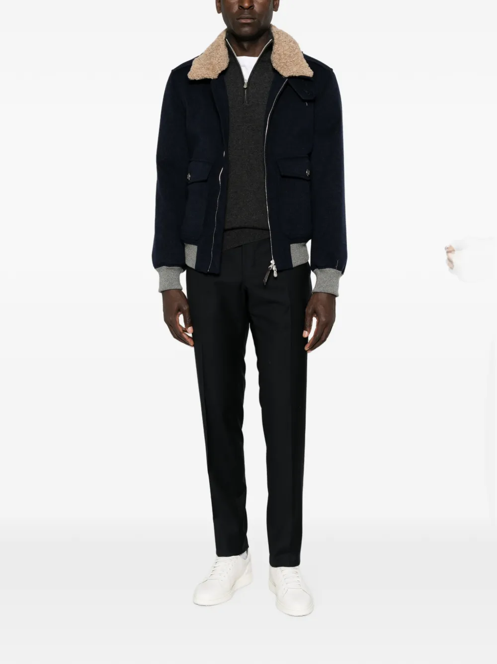 Brunello Cucinelli Shearling-collar Bomber Jacket In Blue