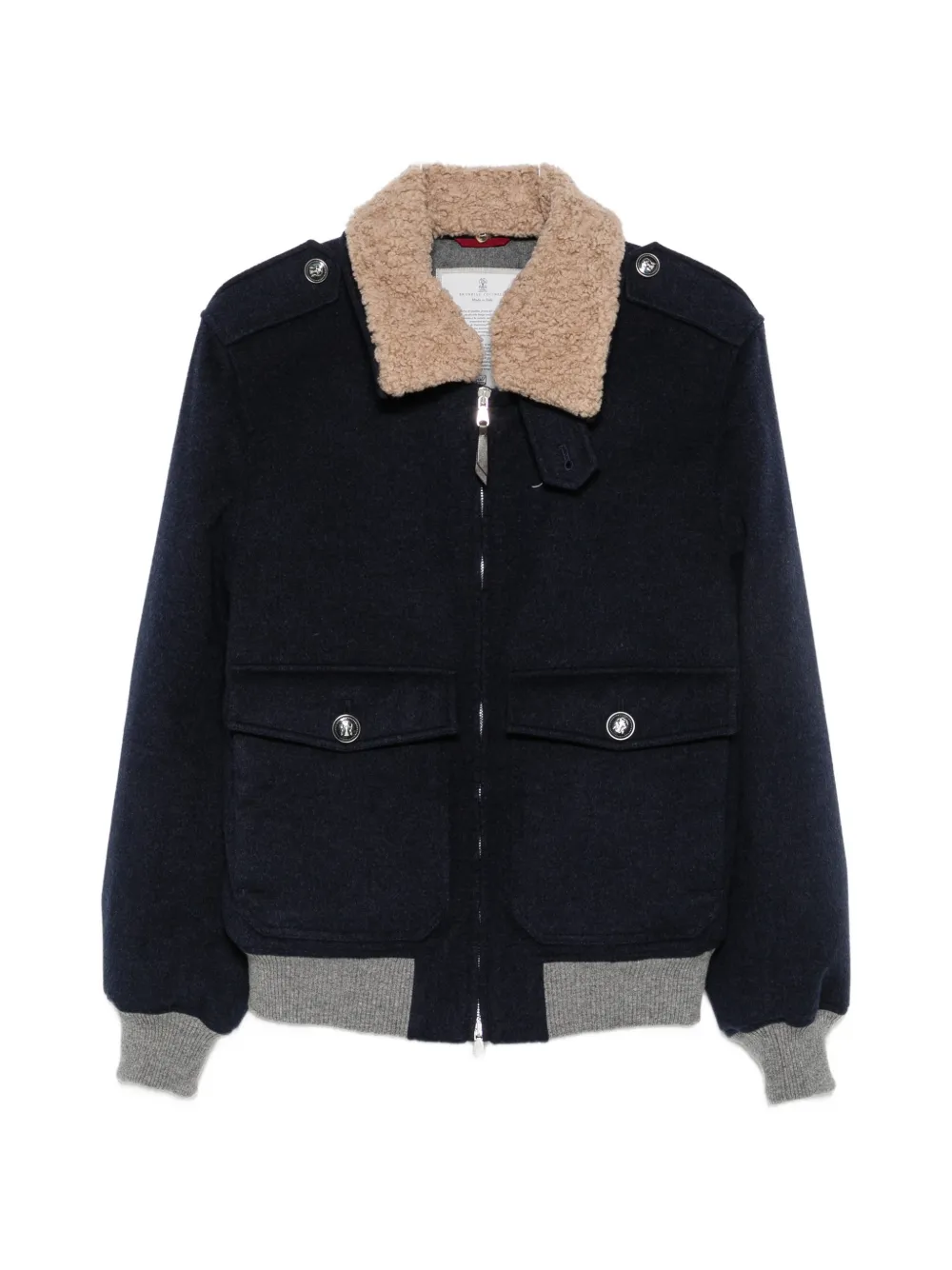Brunello Cucinelli shearling-collar bomber jacket - Blu