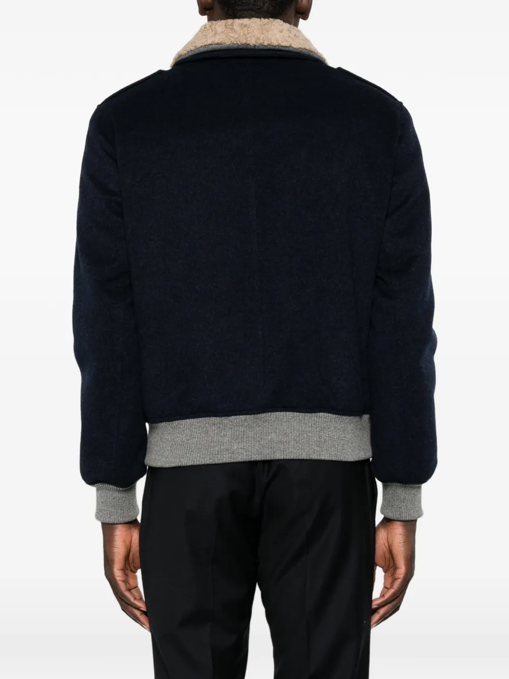 Brunello Cucinelli Shearling-collar Bomber Jacket In Blue