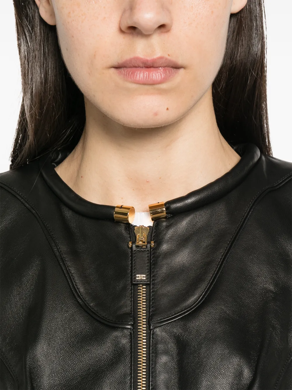 Elisabetta Franchi Leren jack met peplumzoom Zwart
