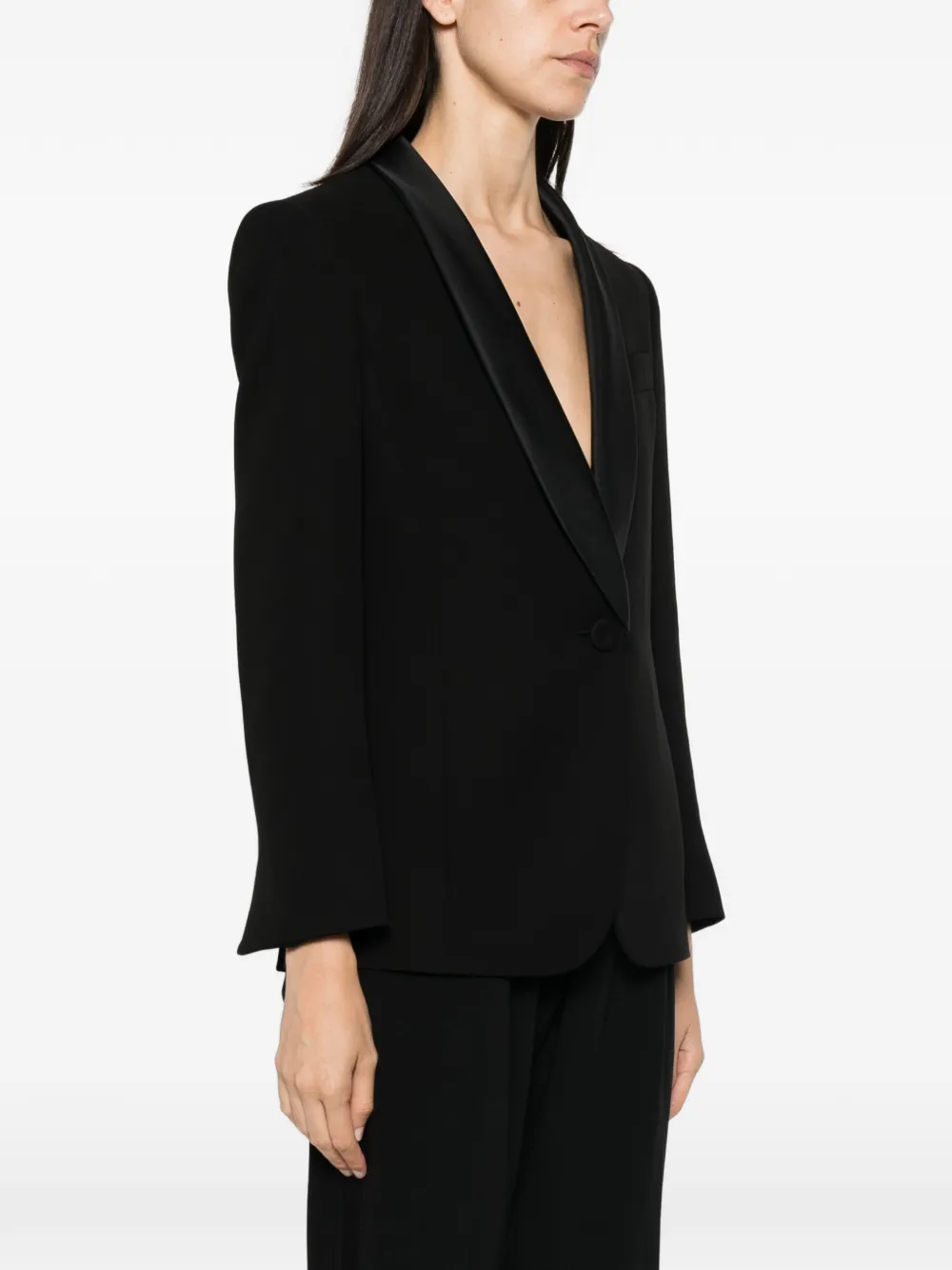 Giorgio Armani Jack met satijnen revers en enkele rij knopen Zwart