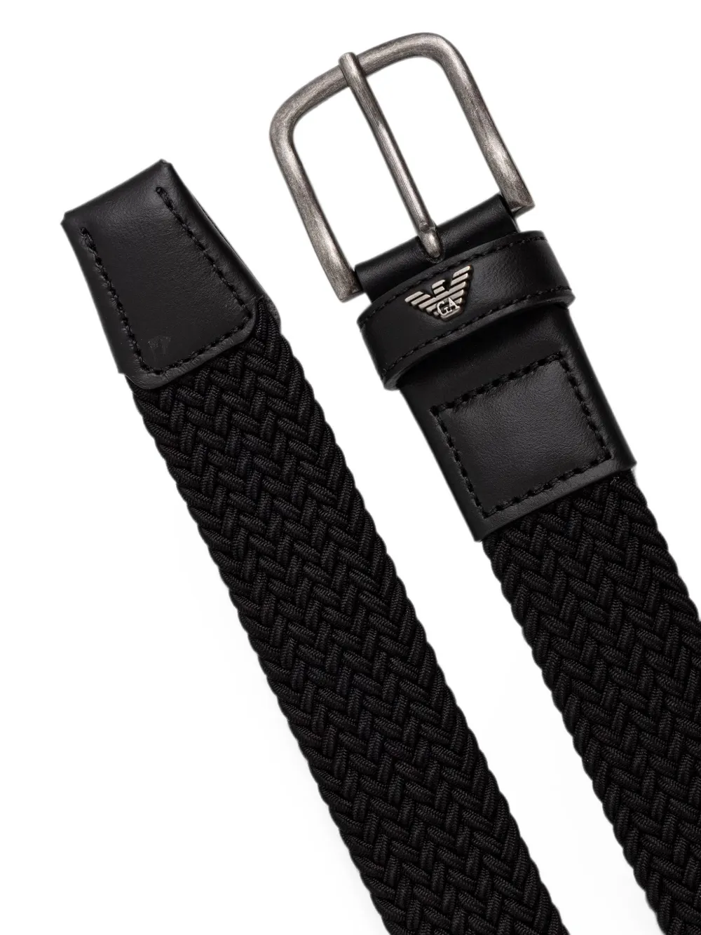 Emporio Armani braided leather-trim belt Zwart
