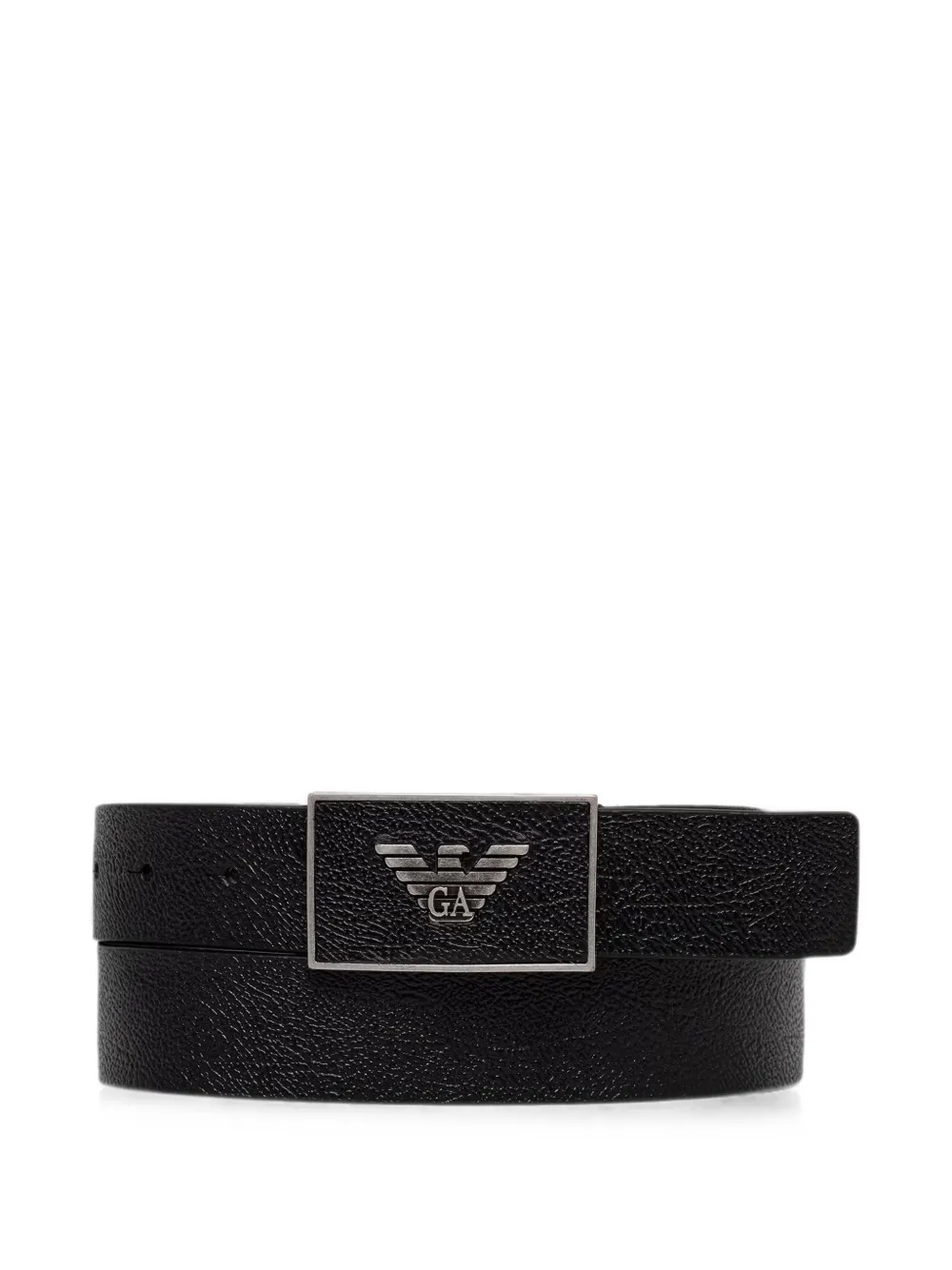 Emporio Armani logo-plaque pebbled-leather belt - Schwarz