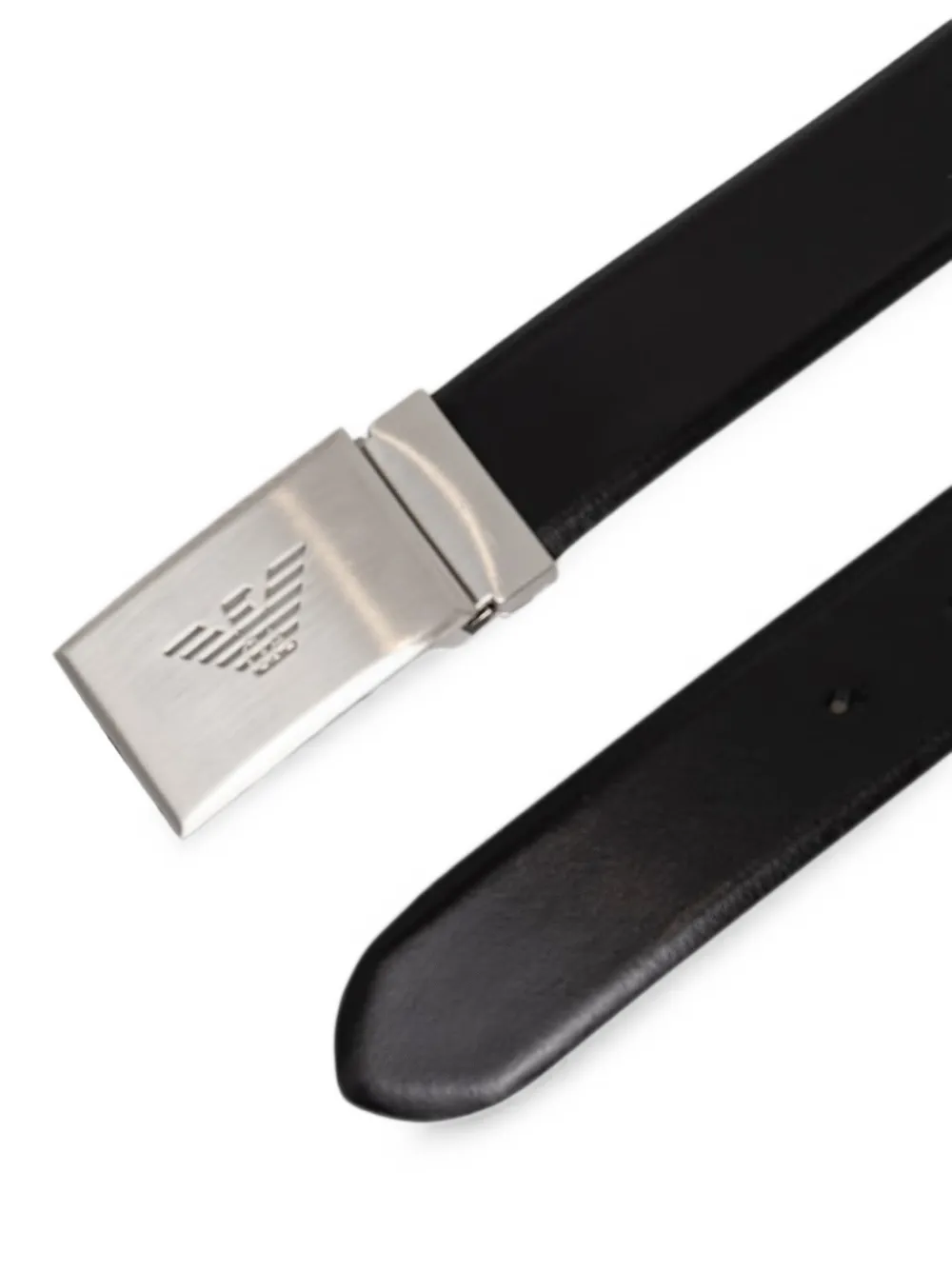 Emporio Armani Leren riem met logoplakkaat Zwart