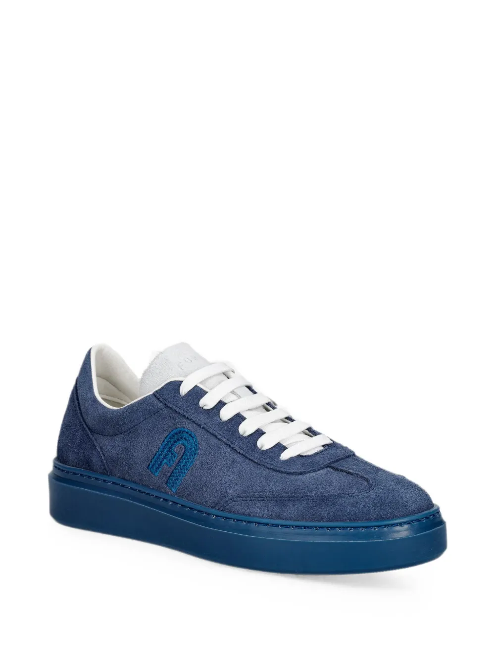 Furla Hype logo-embroidered suede sneakers Blauw
