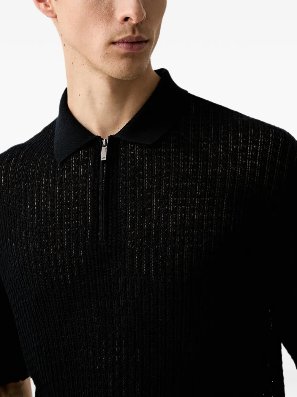 Emporio Armani Trui van wol- en lyocellblend met polokraag en gebreid patroon Blauw