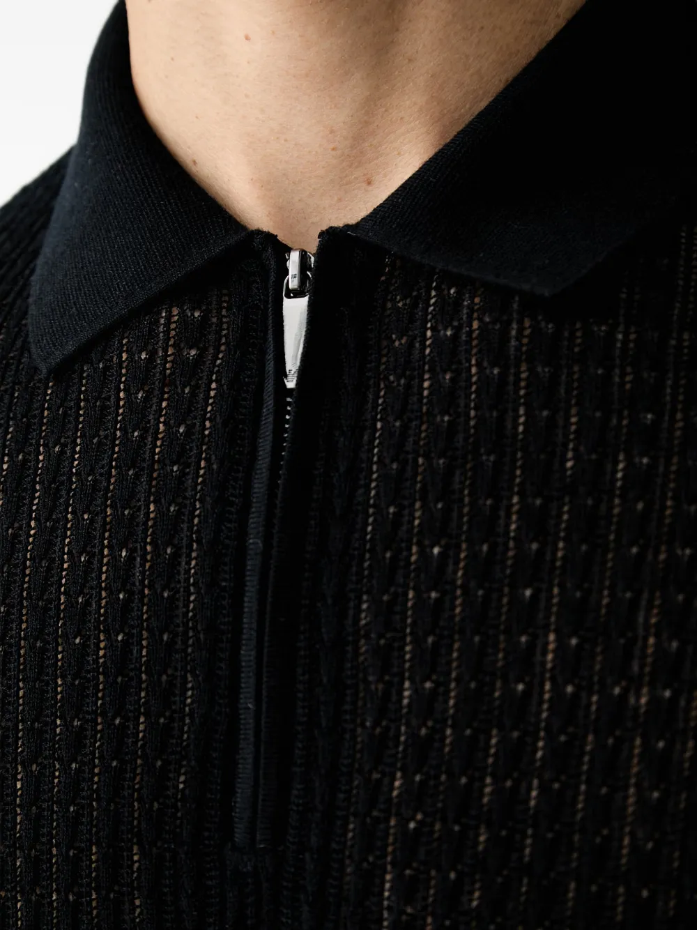 Emporio Armani Trui van wol- en lyocellblend met polokraag en gebreid patroon Blauw