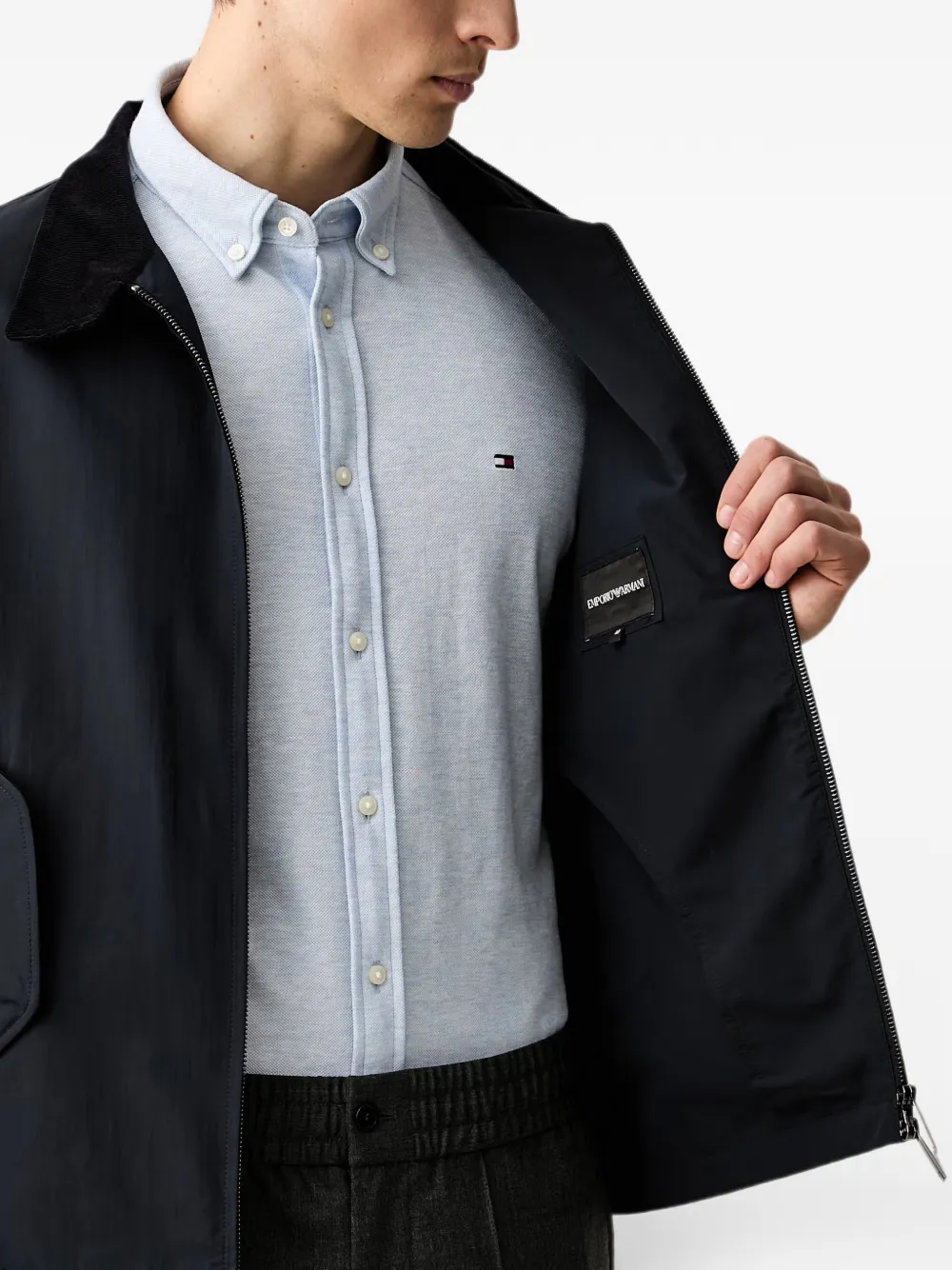 Emporio Armani Bomberjack met ribfluwelen kraag en rits Blauw