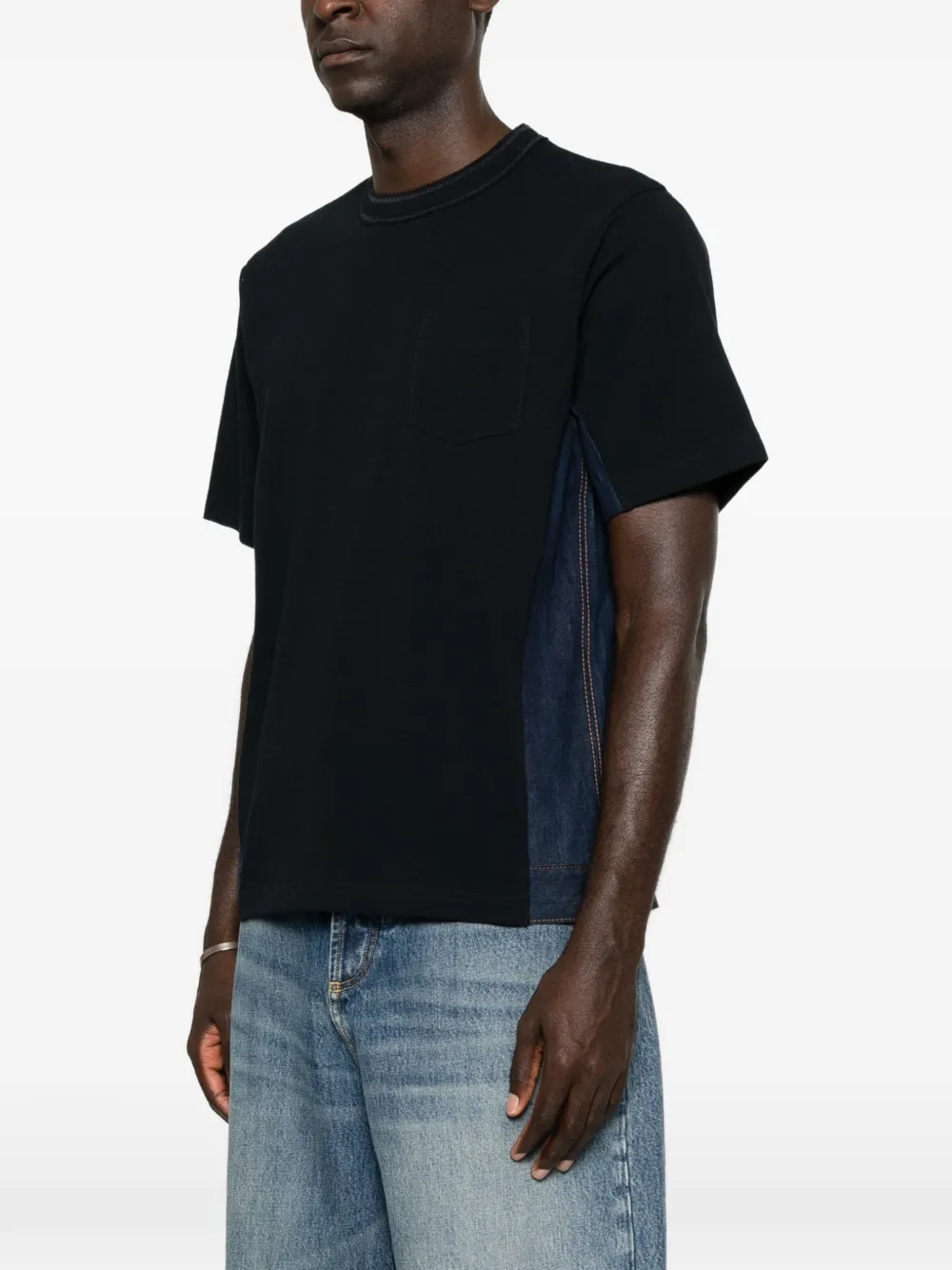sacai T-shirt van denim en katoen Blauw