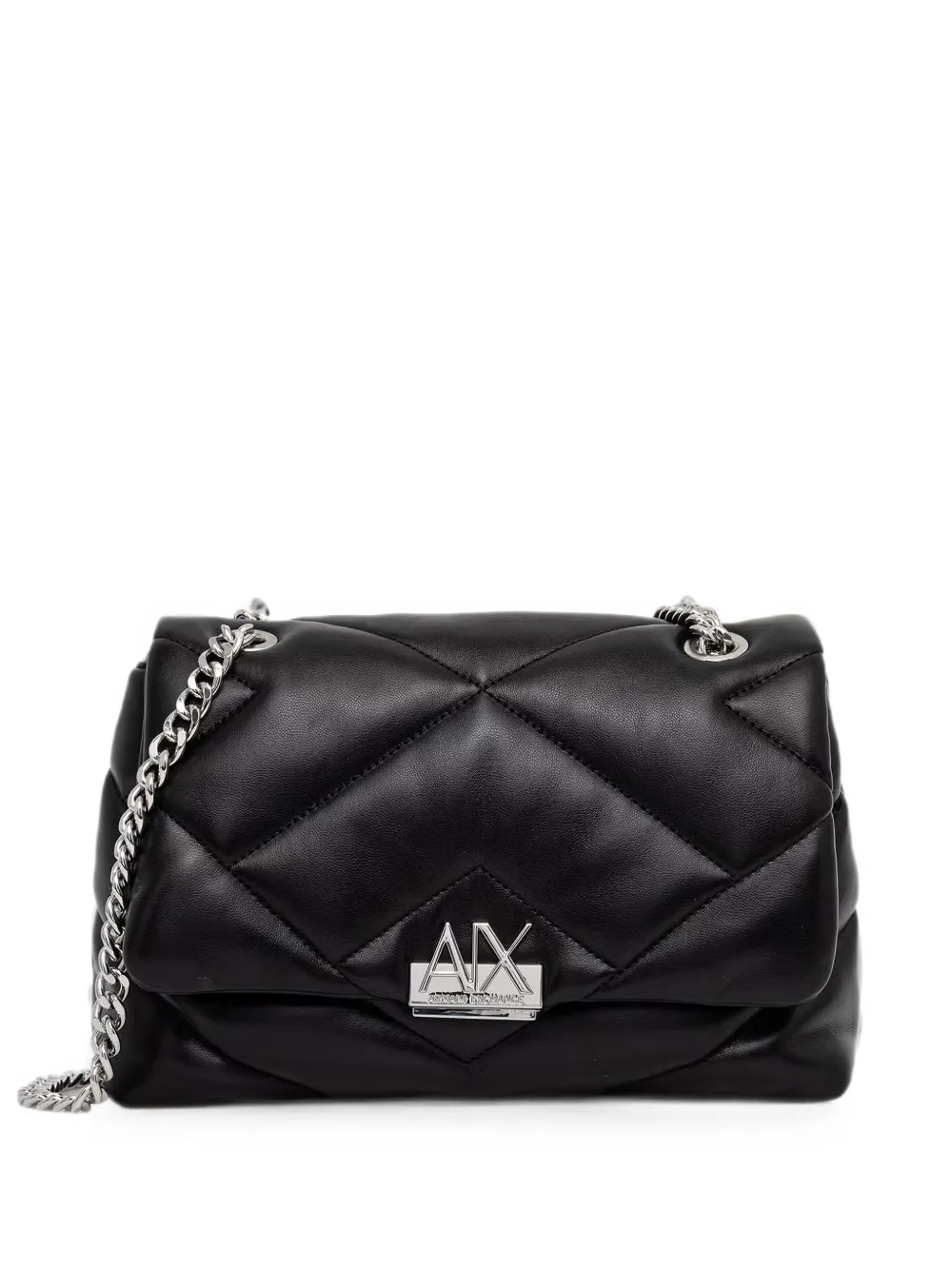 Armani Exchange quilted logo-plaque shoulder bag - Nero