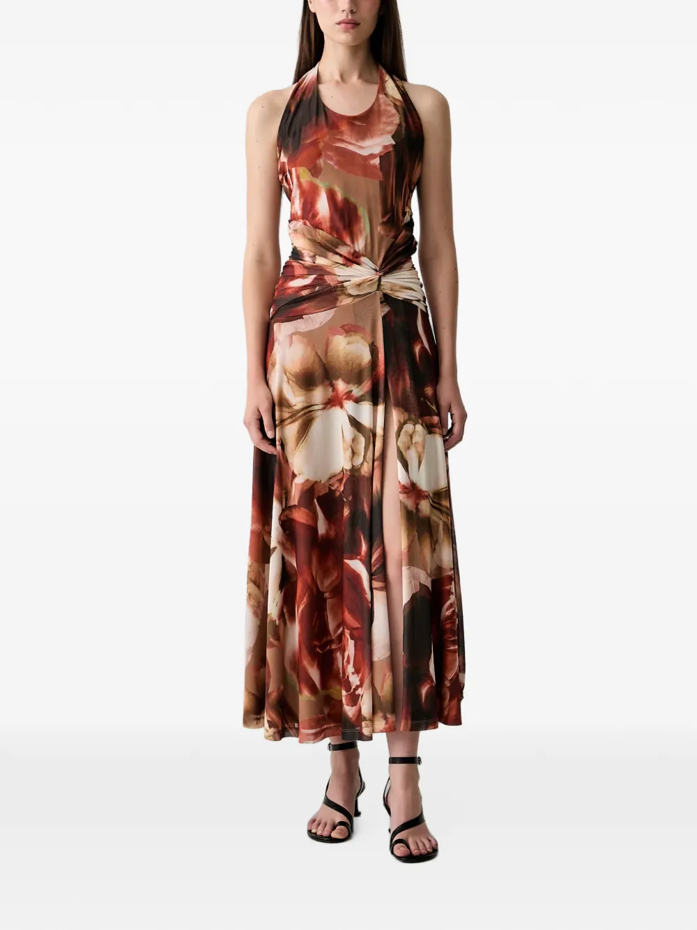 Bardot Sariba floral-print twist-detail midi dress - Brown