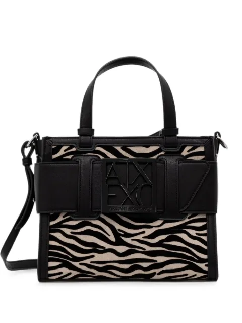 Armani Exchange animal-print logo-plaque tote bag