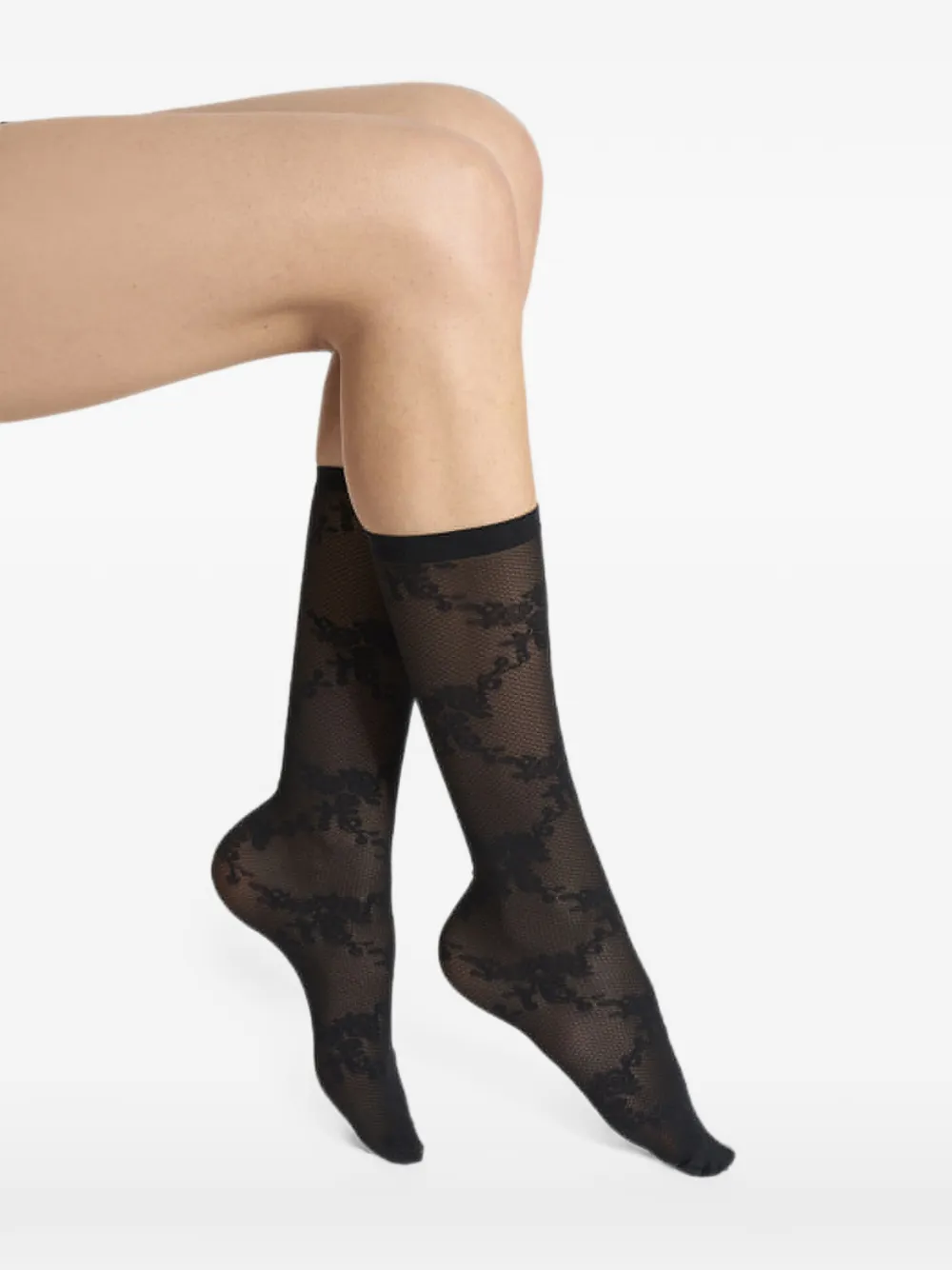 Wolford Net sokken met bloemenkant Zwart