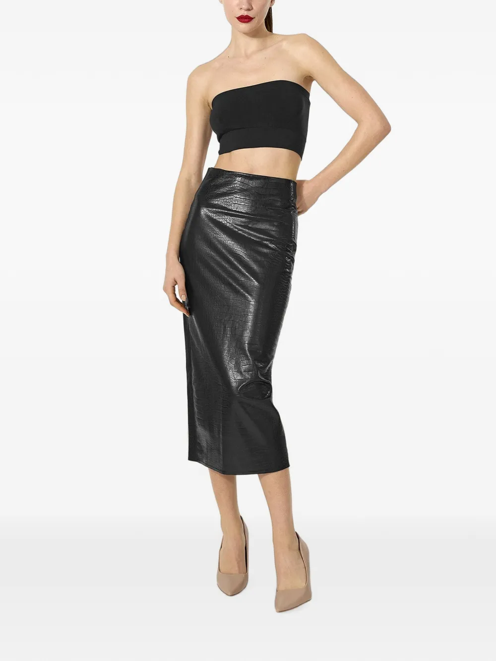 Wolford Midi-kokerrok met krokodillen-effect Zwart