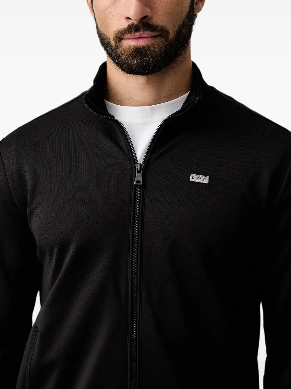 Ea7 Emporio Armani Trui met logo-plakkaat en rits Zwart