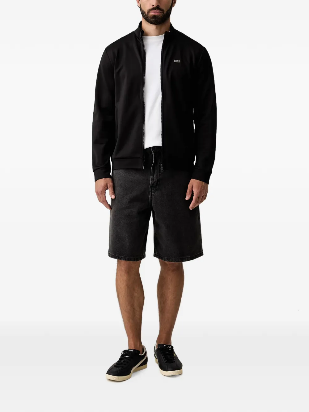 Ea7 Emporio Armani Trui met logo-plakkaat en rits Zwart