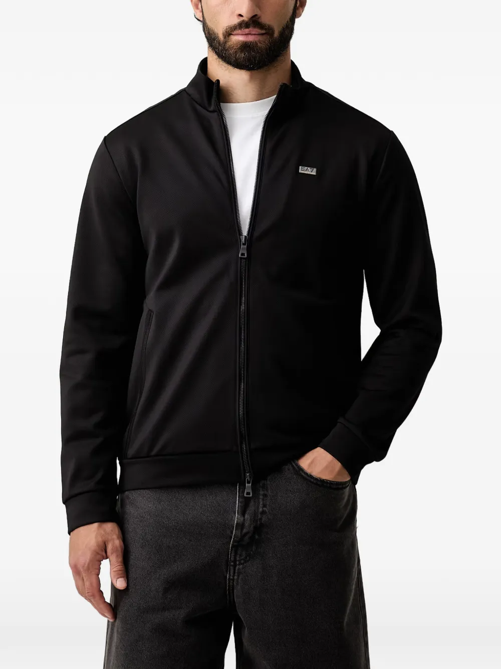 Ea7 Emporio Armani logo-plaque zip-up sweater - Nero