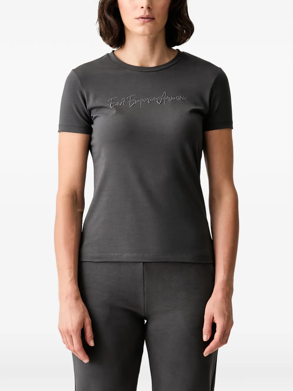 Ea7 Emporio Armani rhinestone-embellished logo-print T-shirt - Grigio