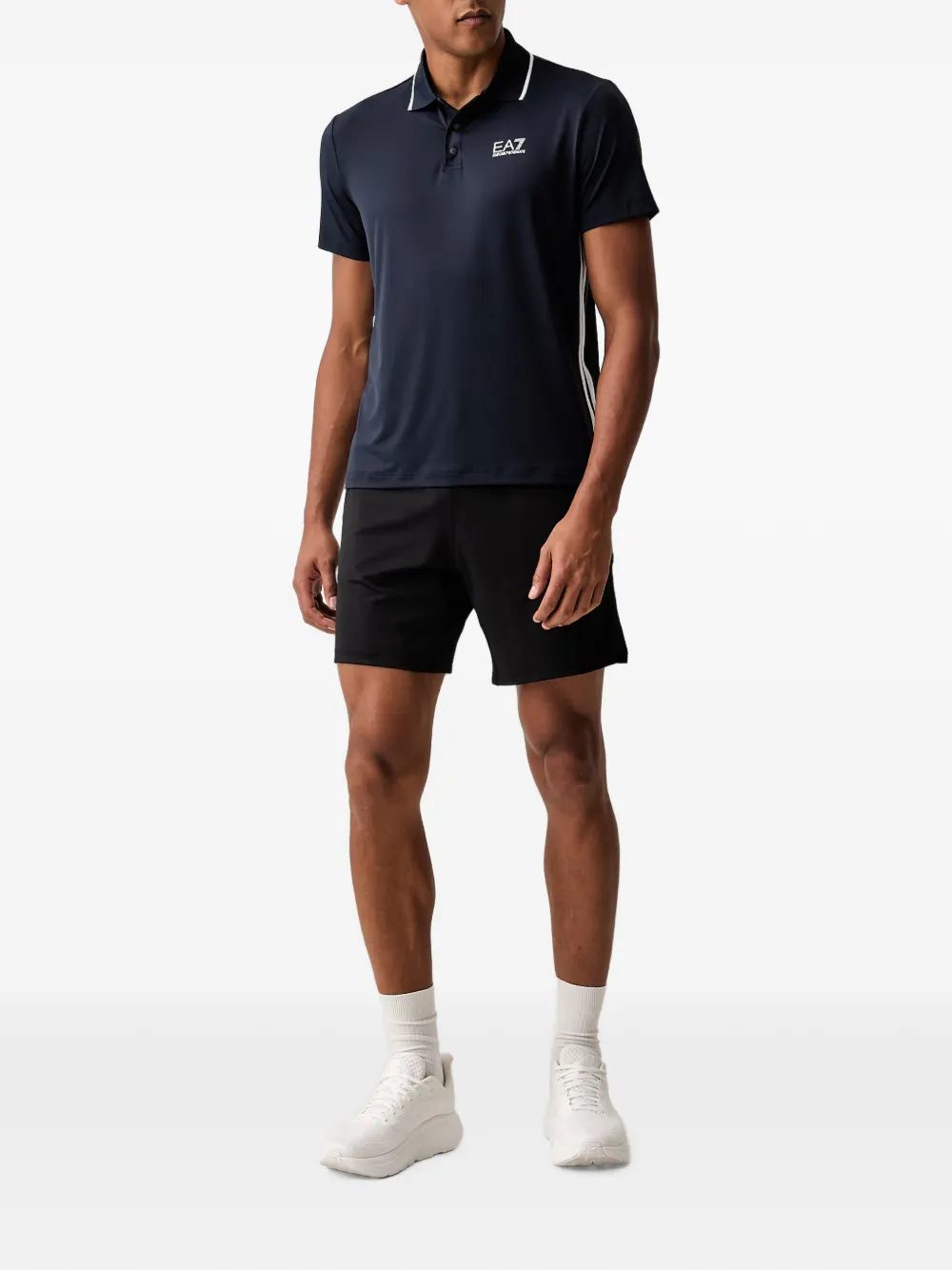 Ea7 Emporio Armani logo-print side-stripe polo shirt Blauw
