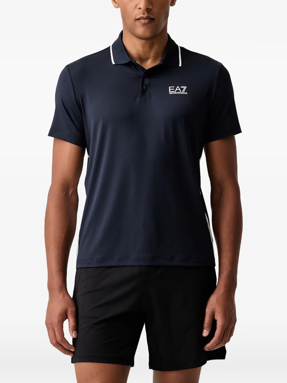 Ea7 Emporio Armani logo-print side-stripe polo shirt - Blu