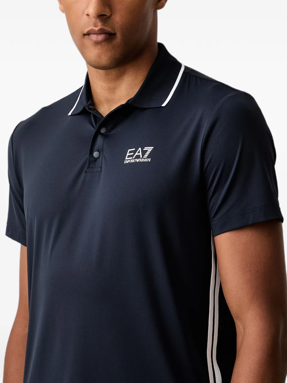 Ea7 Emporio Armani logo-print side-stripe polo shirt Blauw