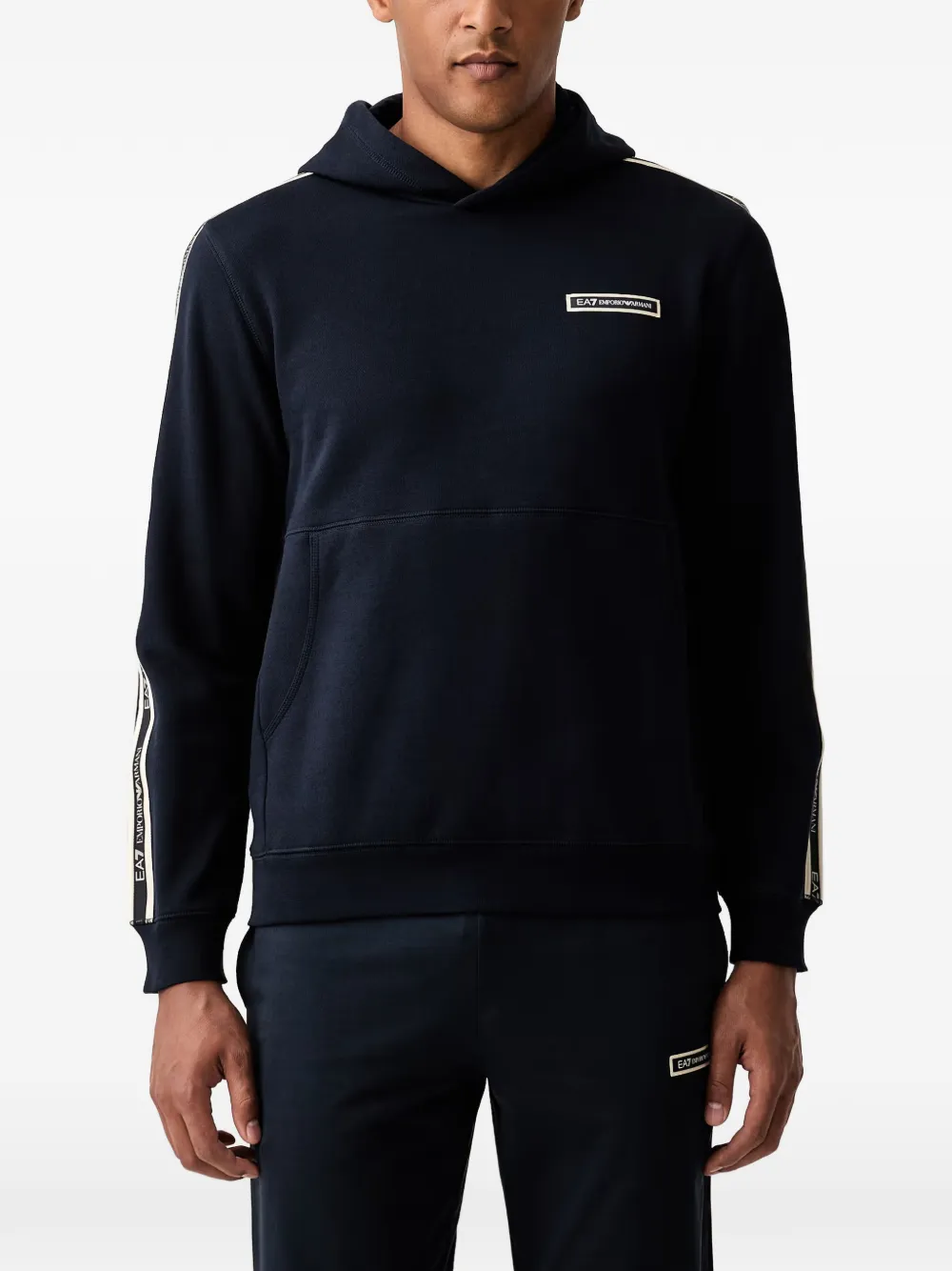Ea7 Emporio Armani logo-tape hooded hoodie - Blu