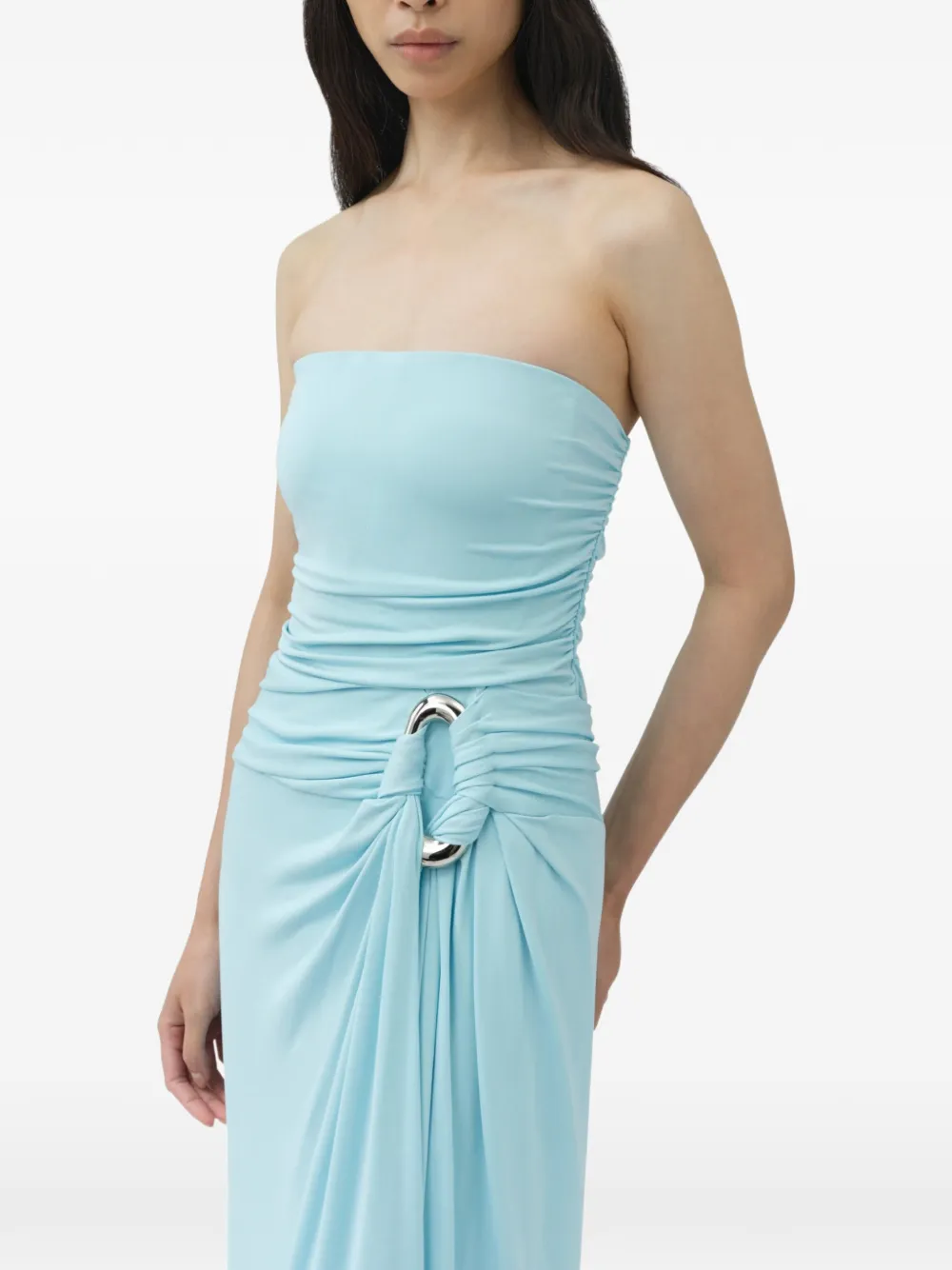 SIMKHAI Emma strapless bustier bodycon maxi gown Blauw