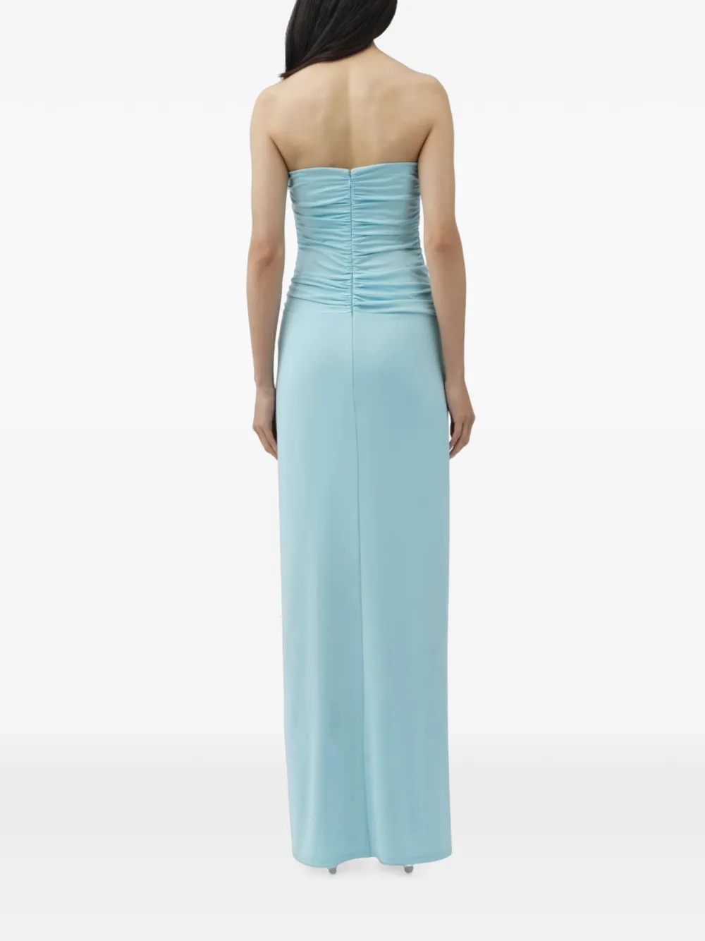 SIMKHAI Emma strapless bustier bodycon maxi gown Blauw