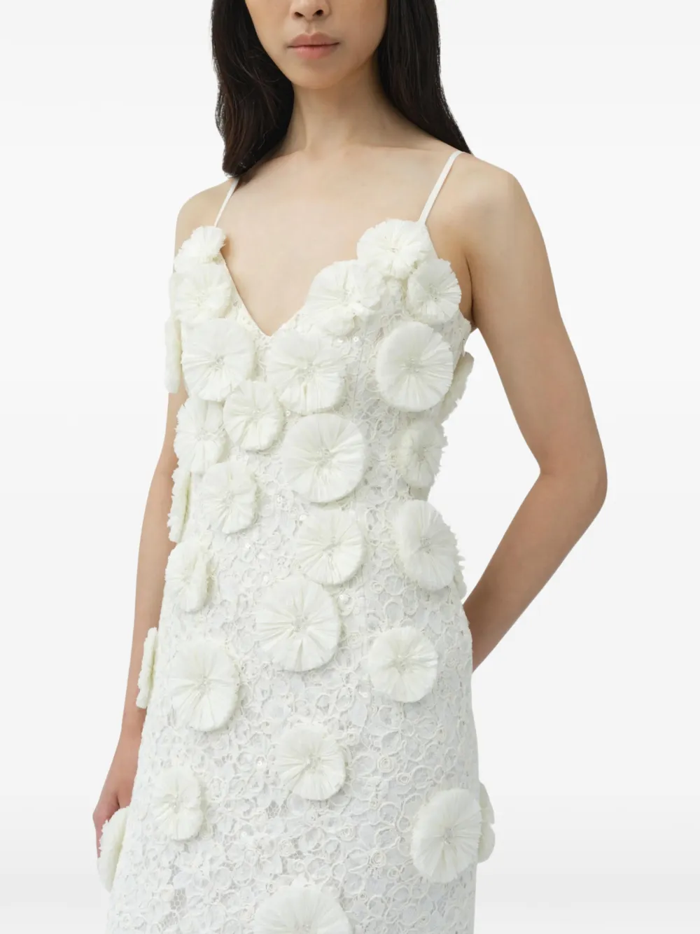 SIMKHAI Maven floral-raffia slim-fit maxi dress Wit