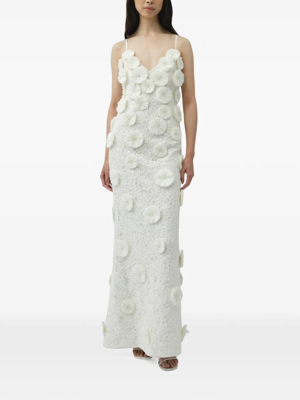 SIMKHAI Maven floral-raffia slim-fit maxi dress Wit